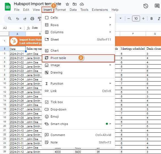 Create a Pivot Table: Go to `Insert > Pivot table.