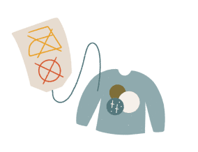 Illustration of a sweater design concept with various patterns and colors.