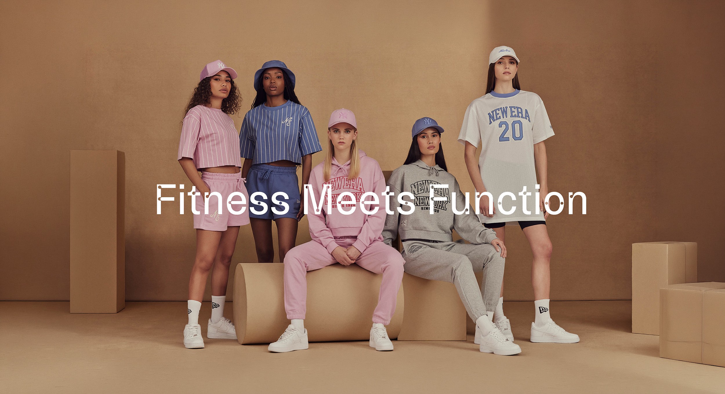 Lifestyle campaign photography featuring women wearing backless performance caps, showcasing active lifestyles, fashion styling and brand storytelling