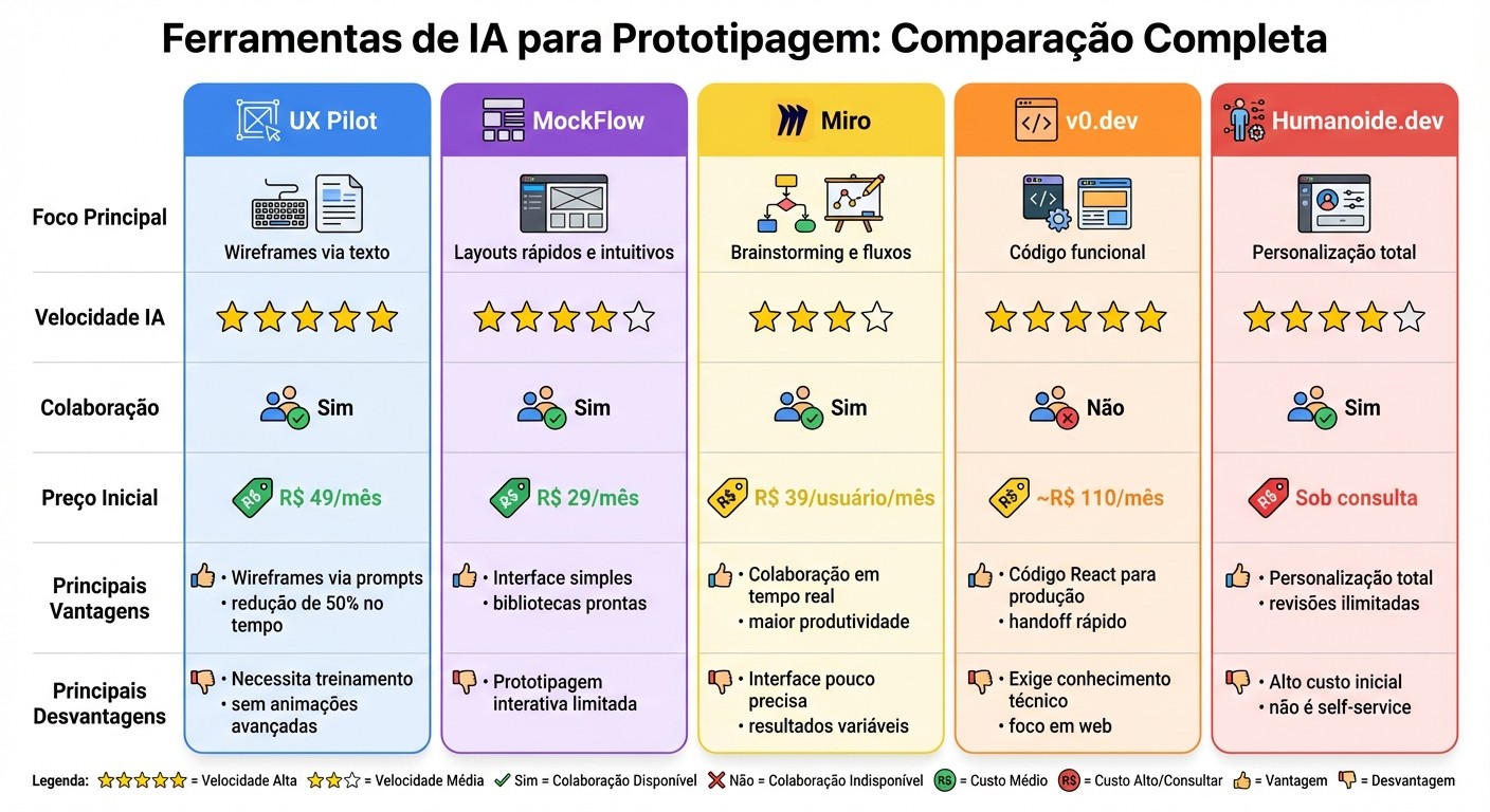 Comparação de Ferramentas de IA para Prototipagem em Design