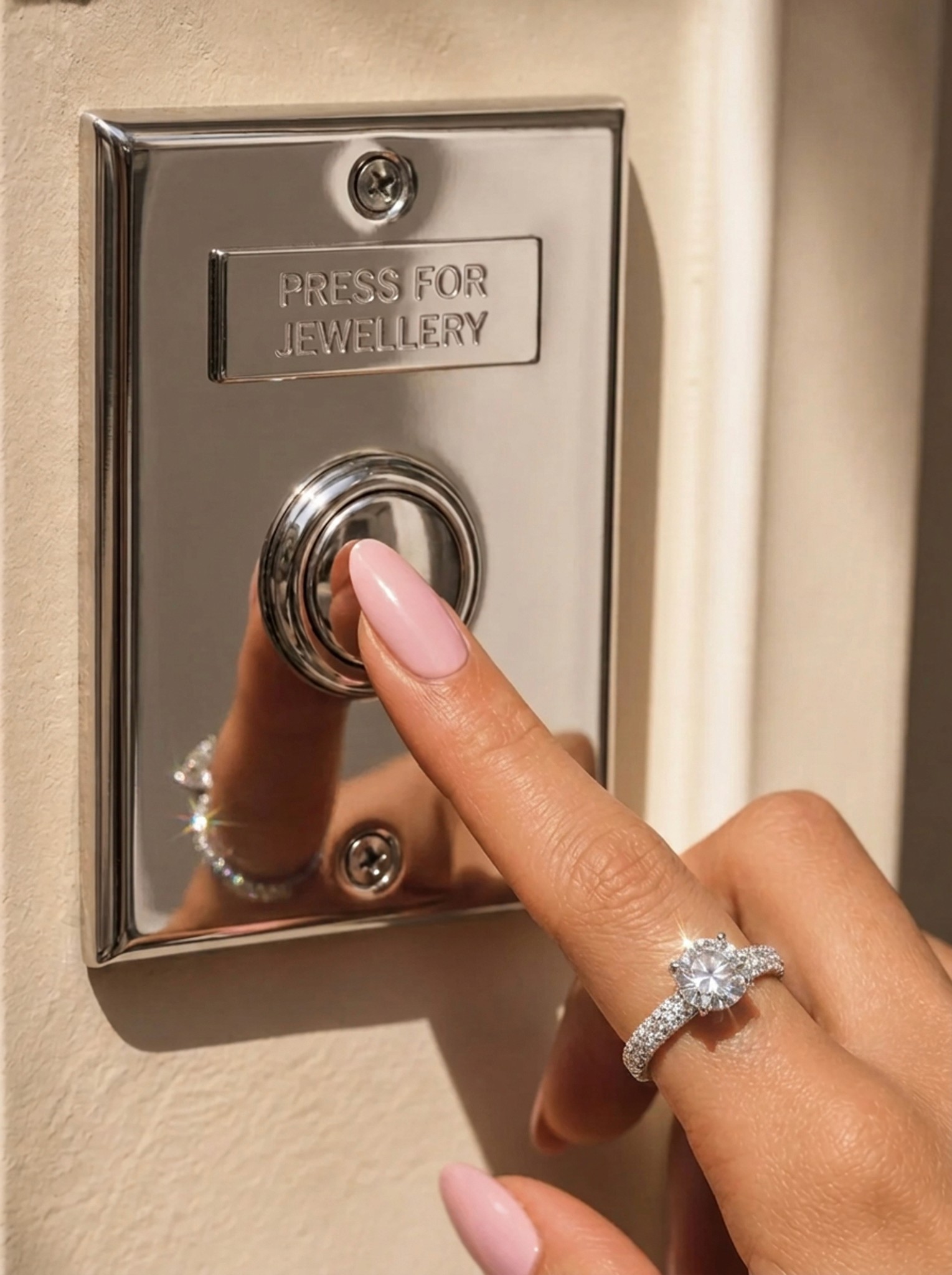 A "press for jewelry" door bell abstract image Ad for lab Grown dreams.