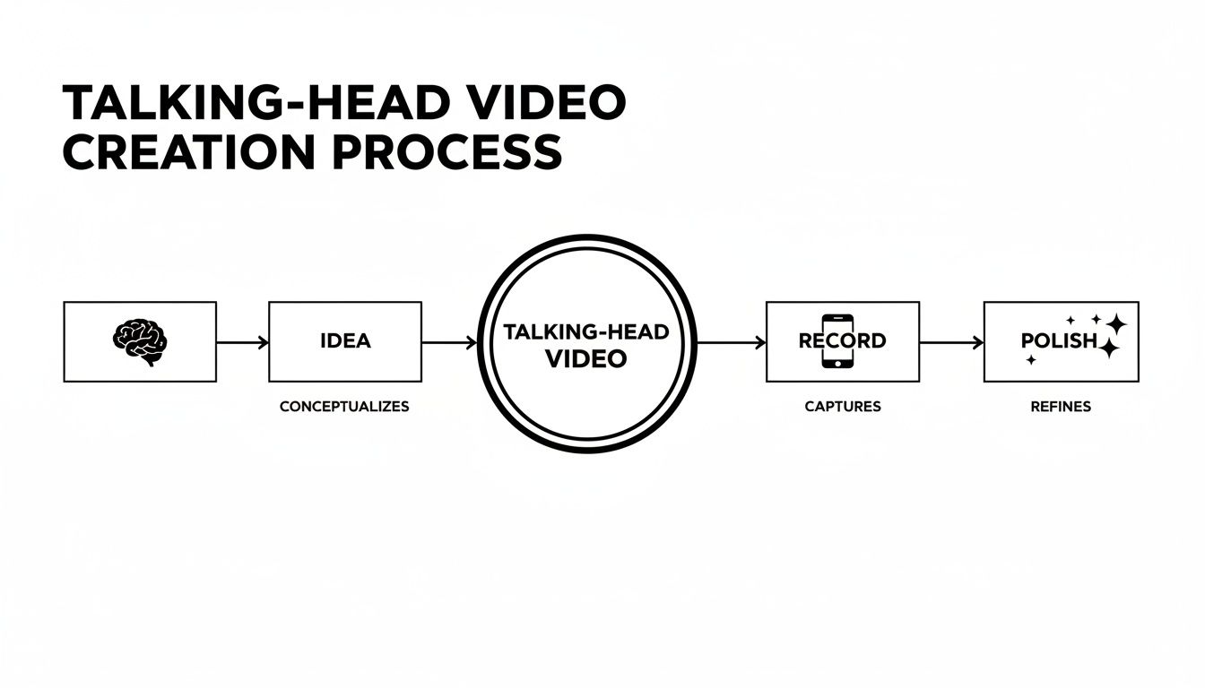 Process diagram showing stages of creating a talking-head video: conceptualize, record, refine.