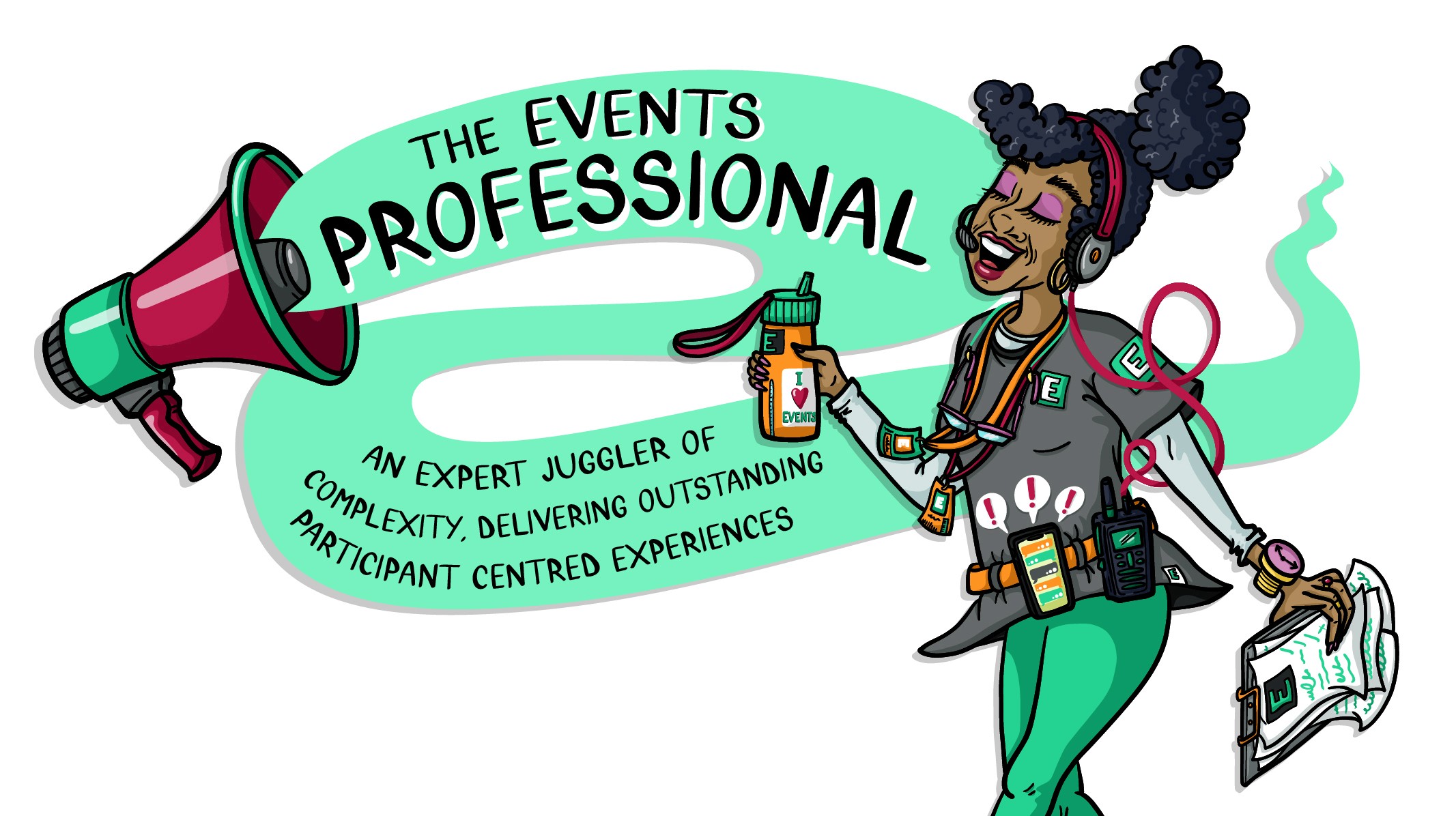A hand drawn image of an events professional by Inky Thinking