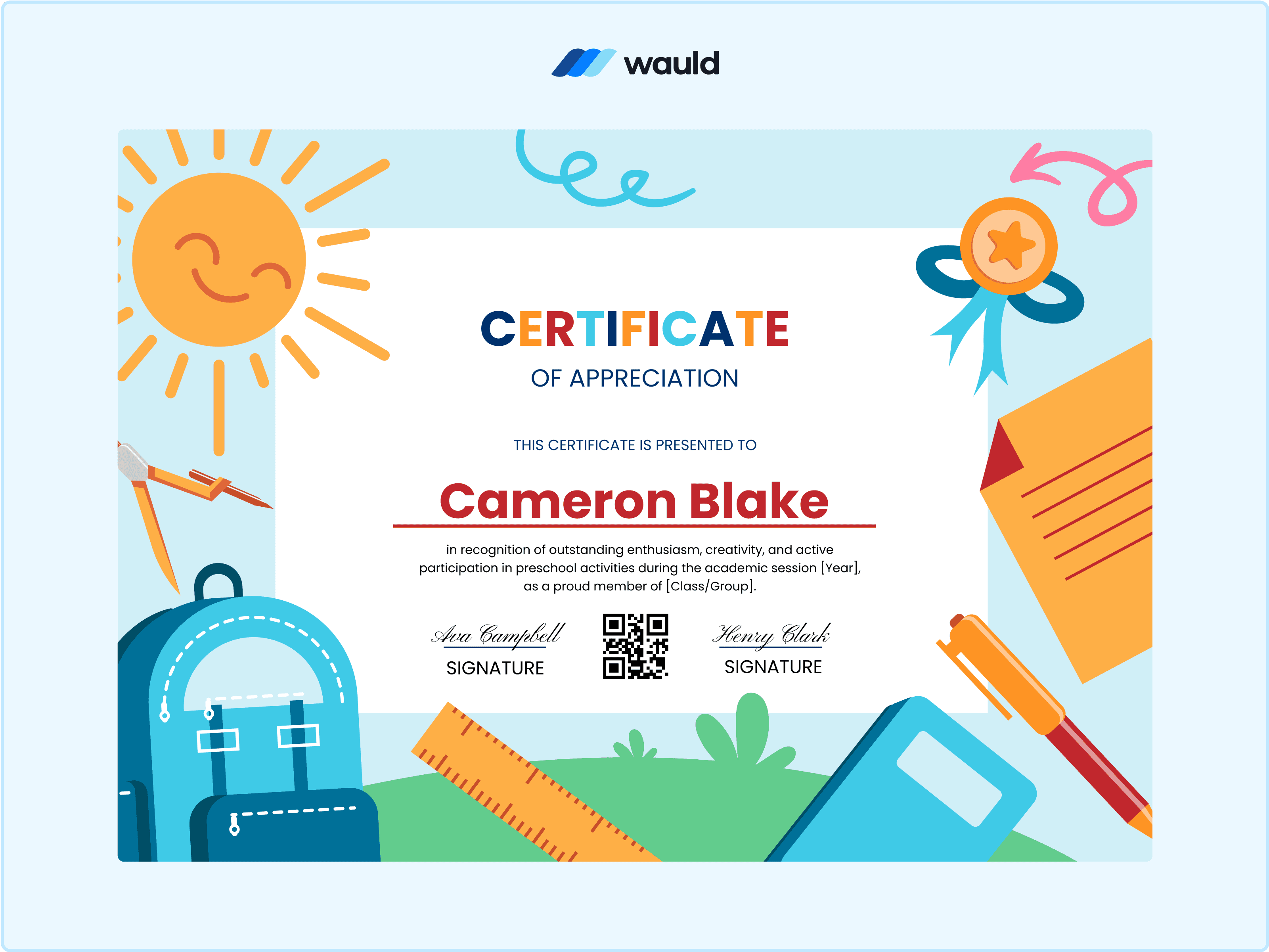 Wauld - Vibrant and playful school certificate template