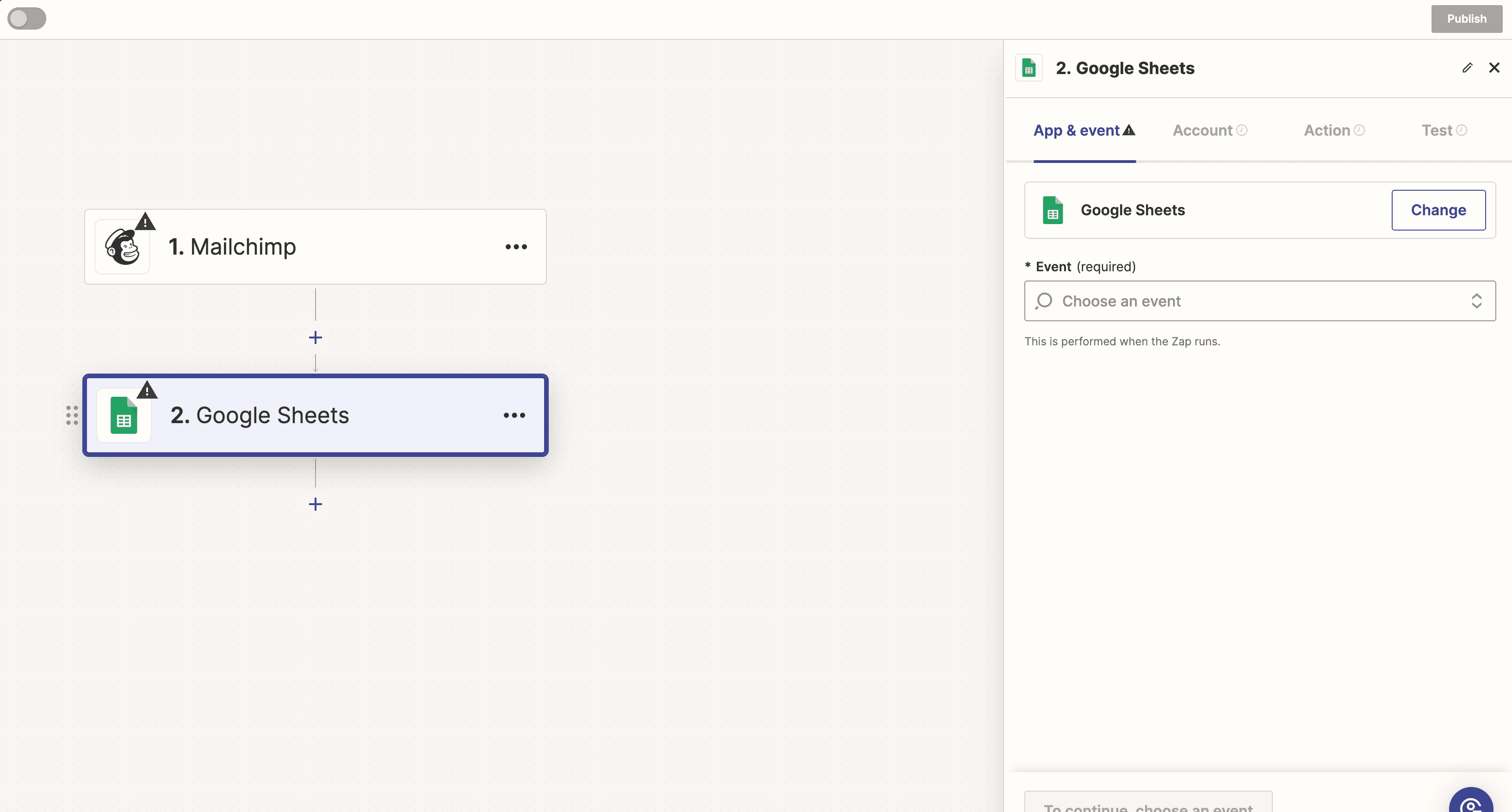 Zapier connection page 