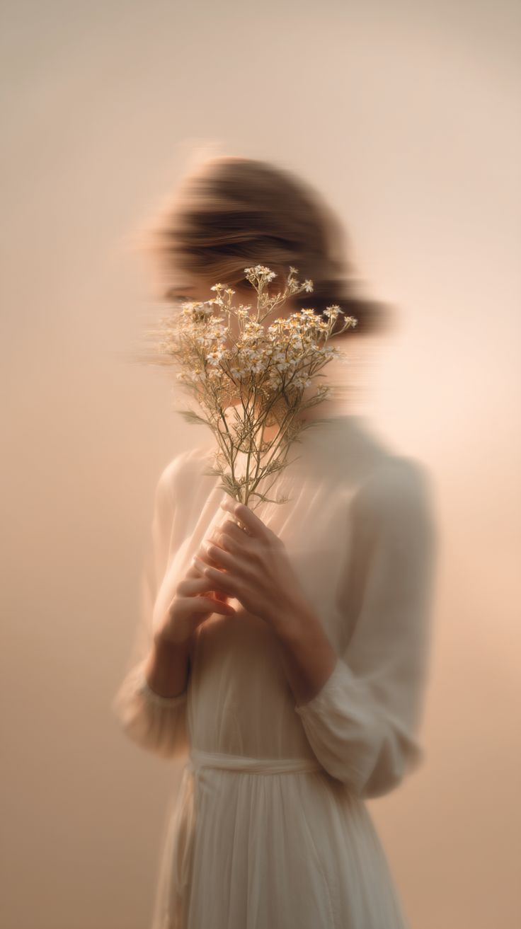 blurred portrait holding flowers soft aesthetic photography