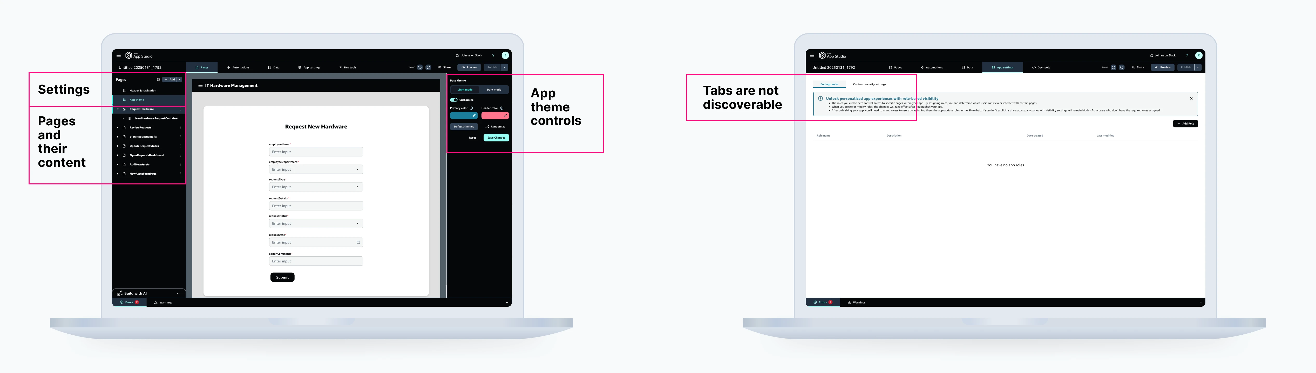 A screen is shown of settings on the left with irrelavent actions