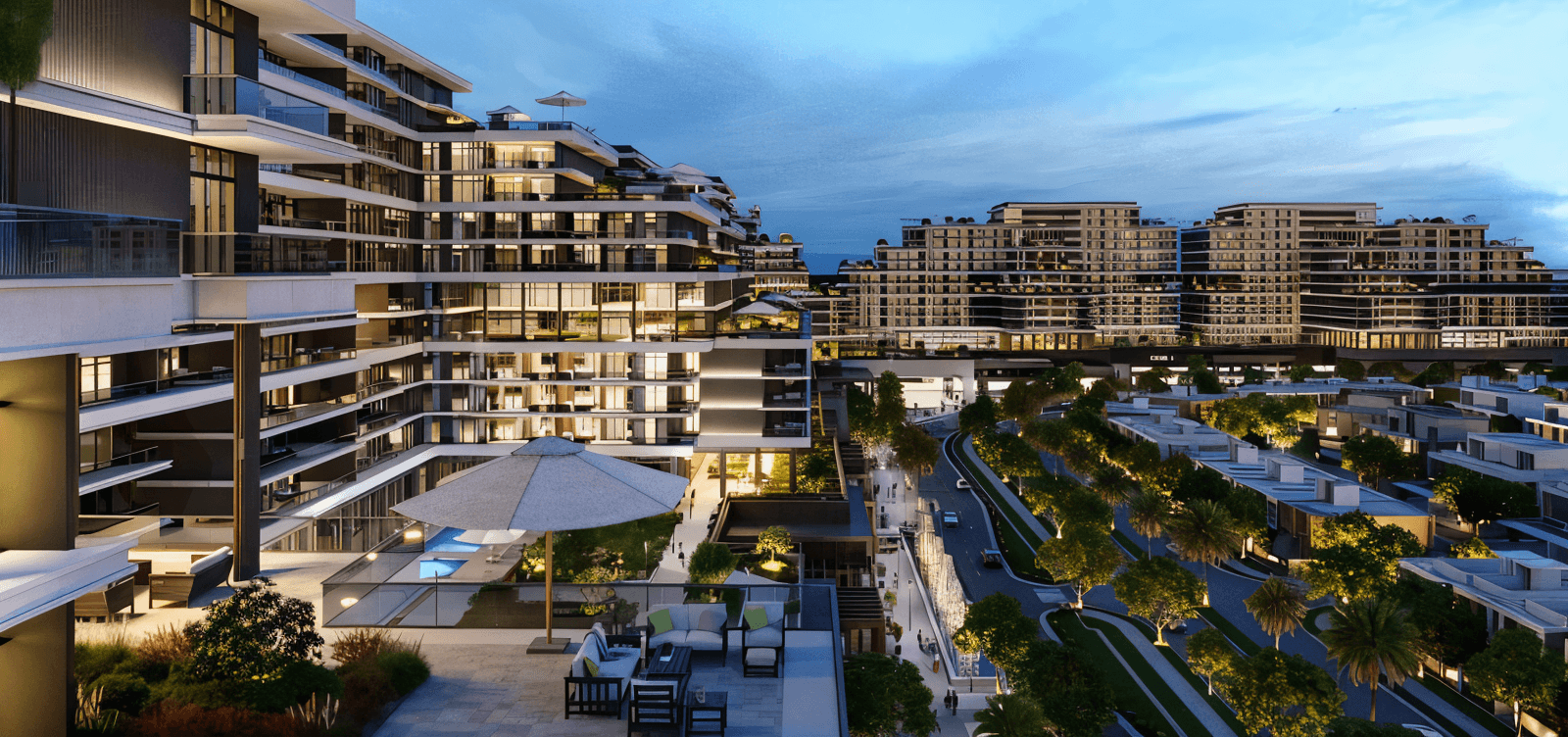 A tall building named Reem Eight featuring multiple balconies along its side.