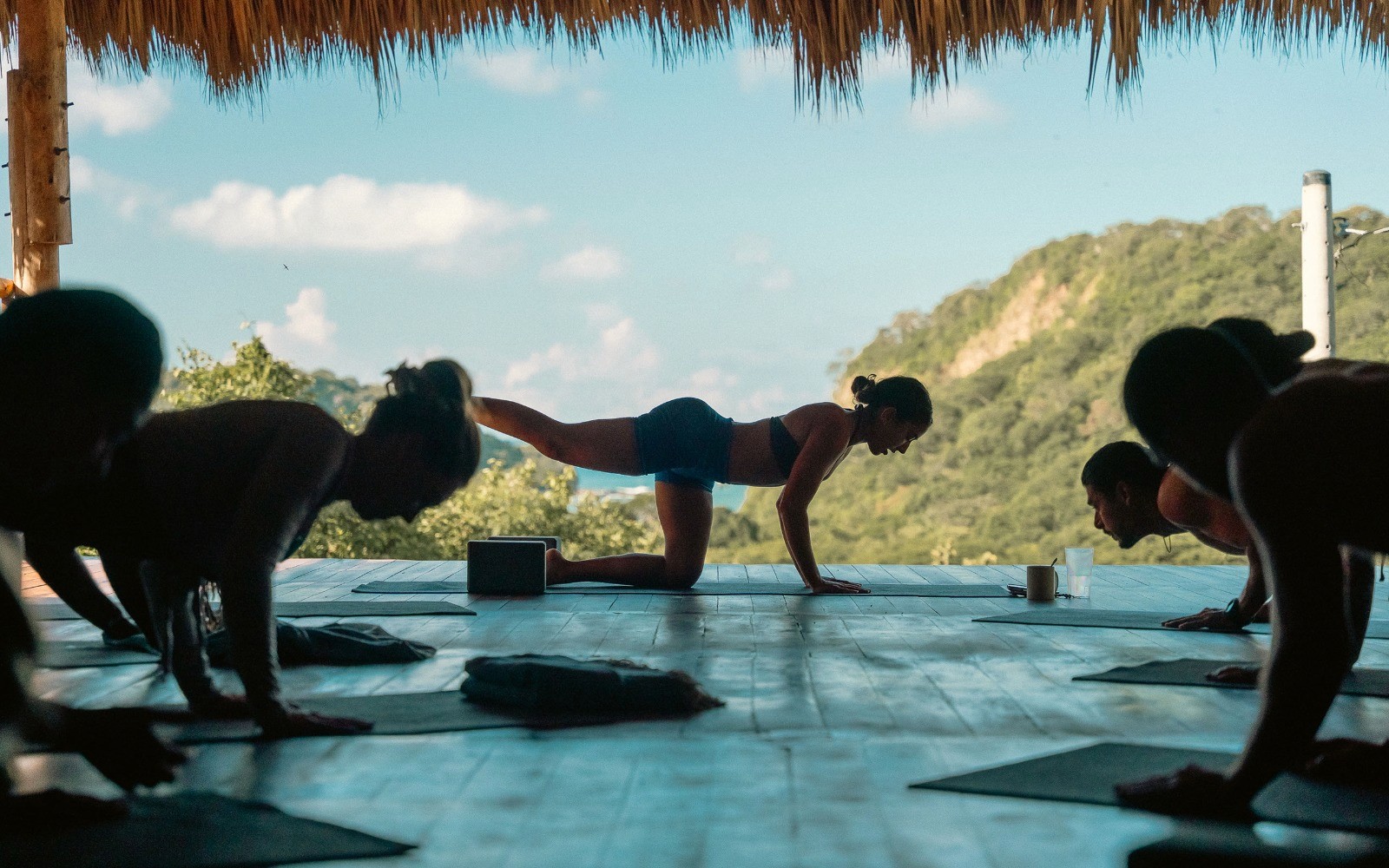 Retreat guests moving together outdoors