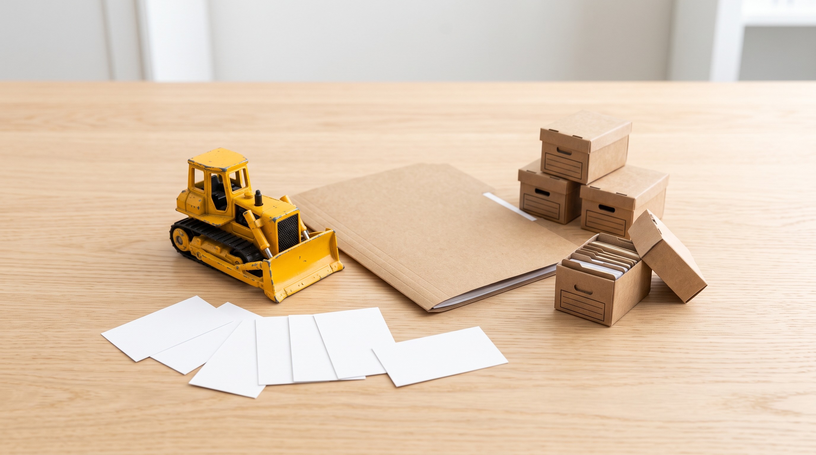 Blank approval cards and paused bulldozer
