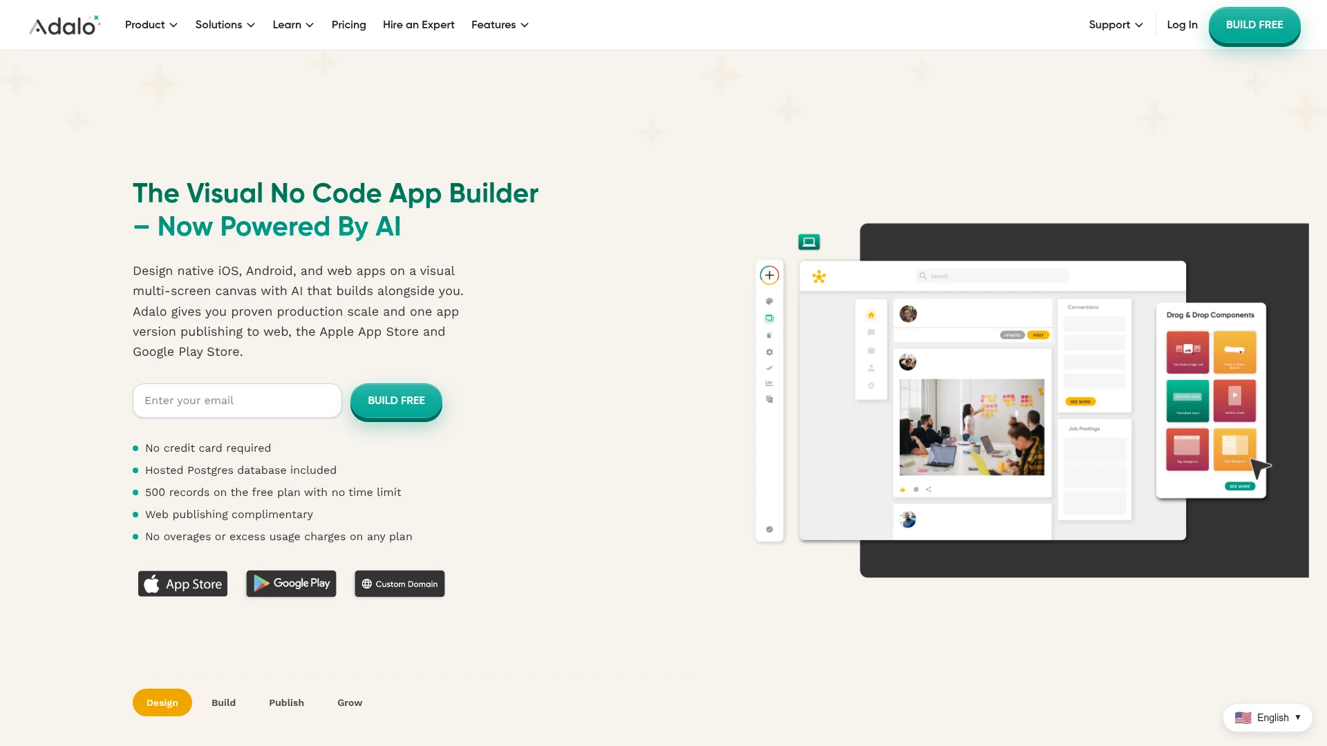 Adalo no-code native mobile app builder homepage