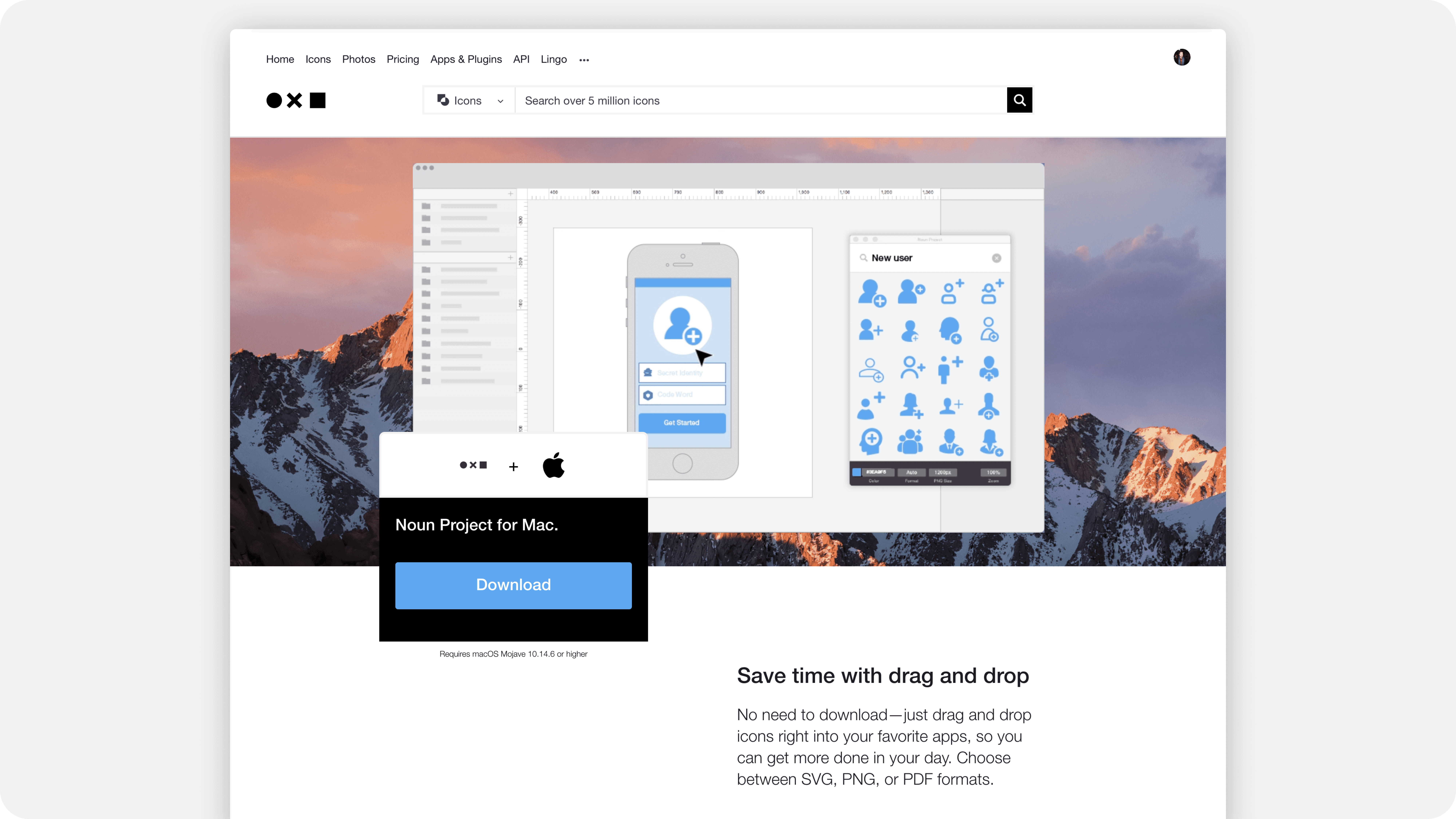 Noun Project Mac App Landing Page