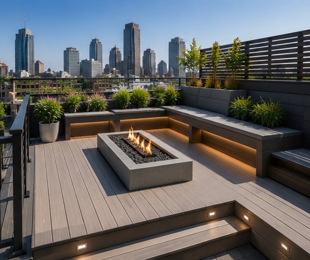 Finished deck with outdoor dining area