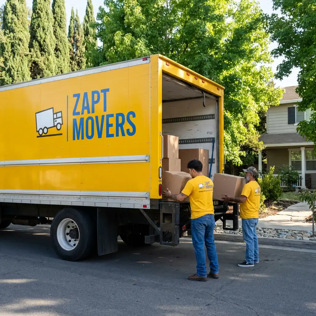 Zapt Movers branded moving truck loaded and ready for delivery