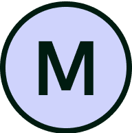 Circular icon with bold black letter M on light blue background