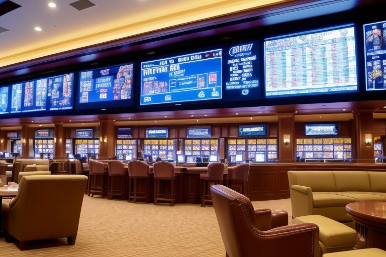 A lounge showing numerous sports betting odds on screen ready for arbitrage betting