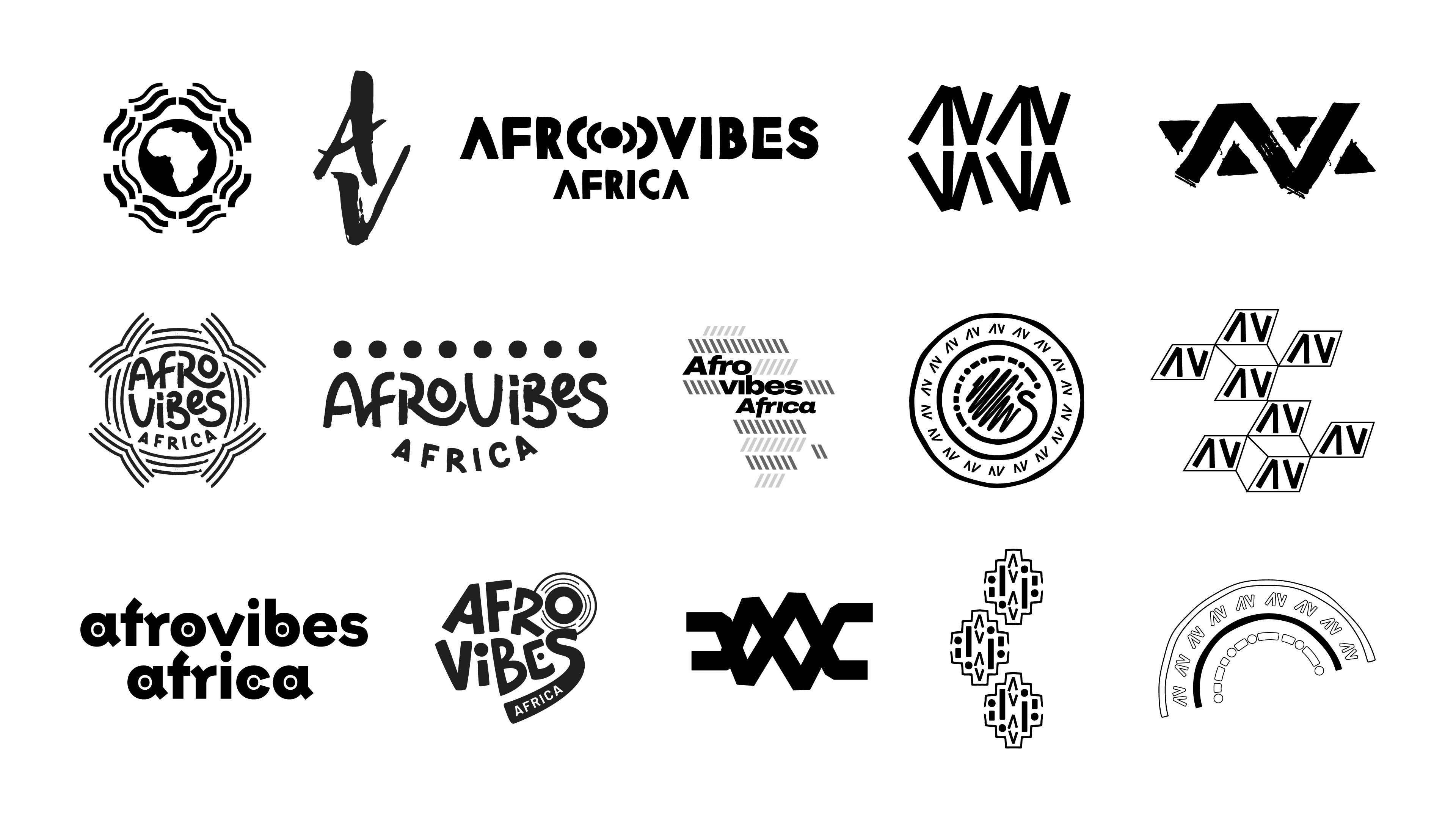 Afrovibes Africa logo exploration concepts for visual identity by MetaCraft.