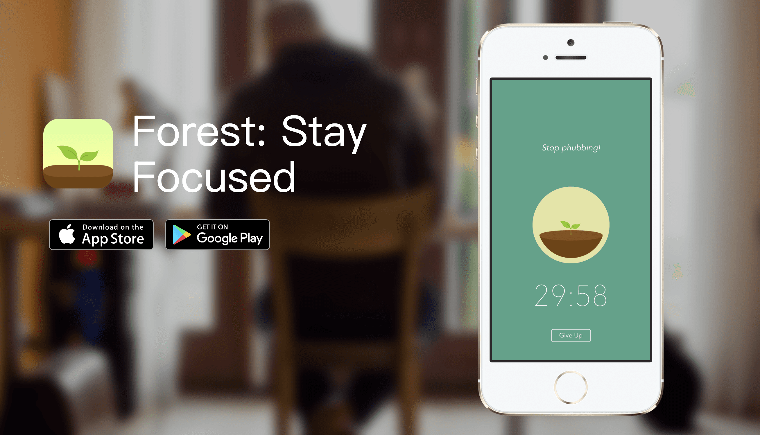 Screenshot of the homepage of Forest, the productivity app that lets you plant a tree. 