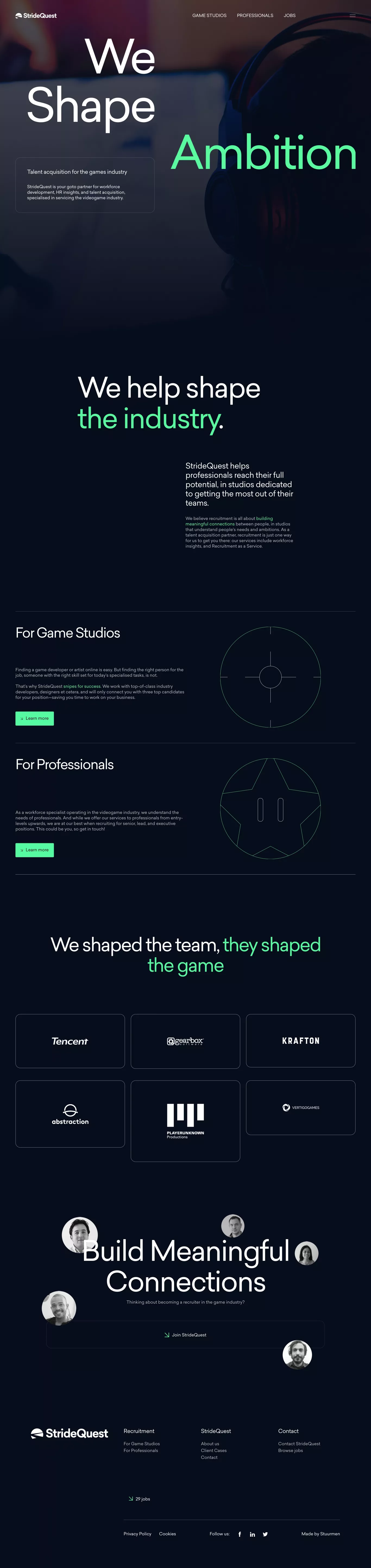 StrideQuest landing page screenshot showcasing HR and Tech design