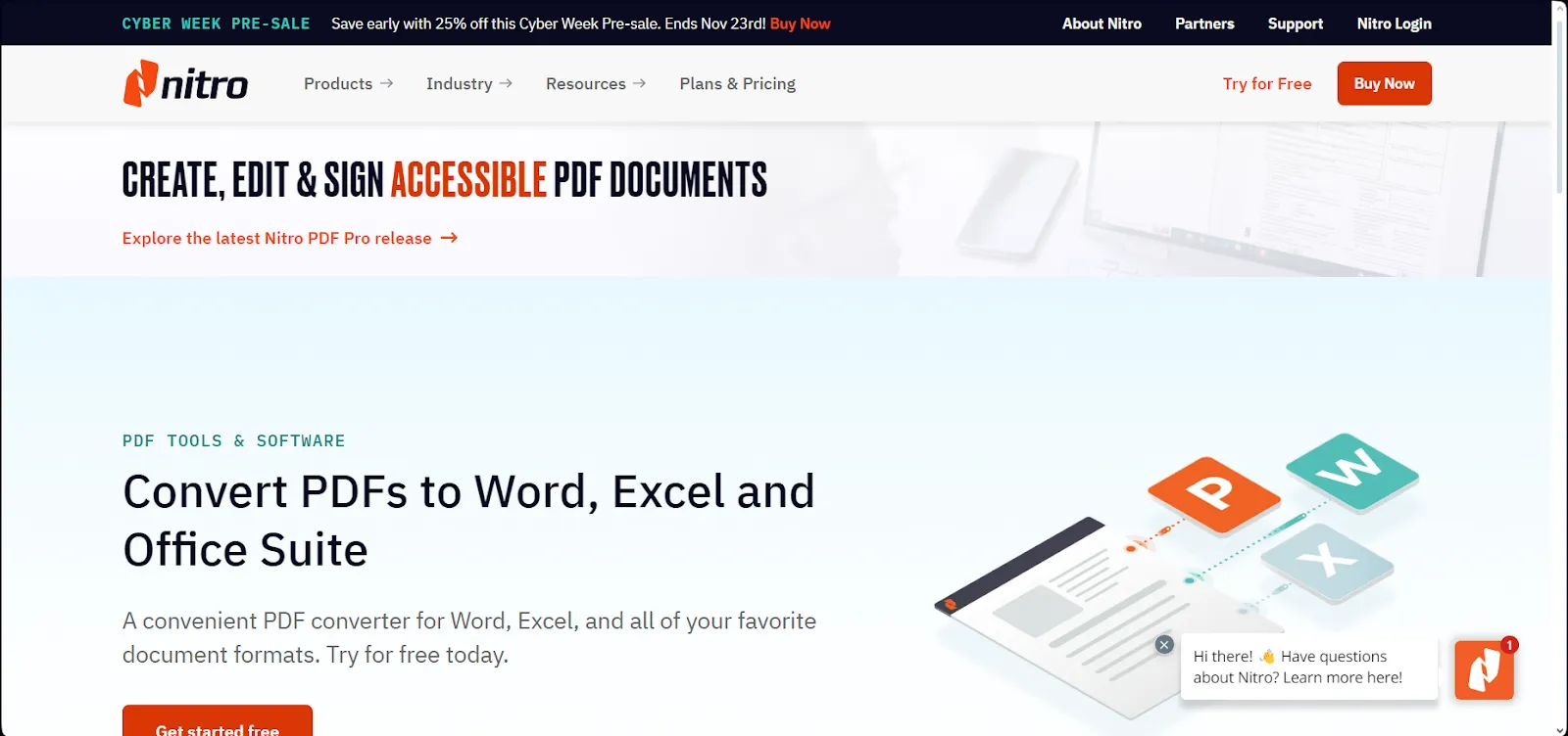 Nitro Pro logo, an enterprise-grade PDF editor offering advanced features for PDF editing and conversions.