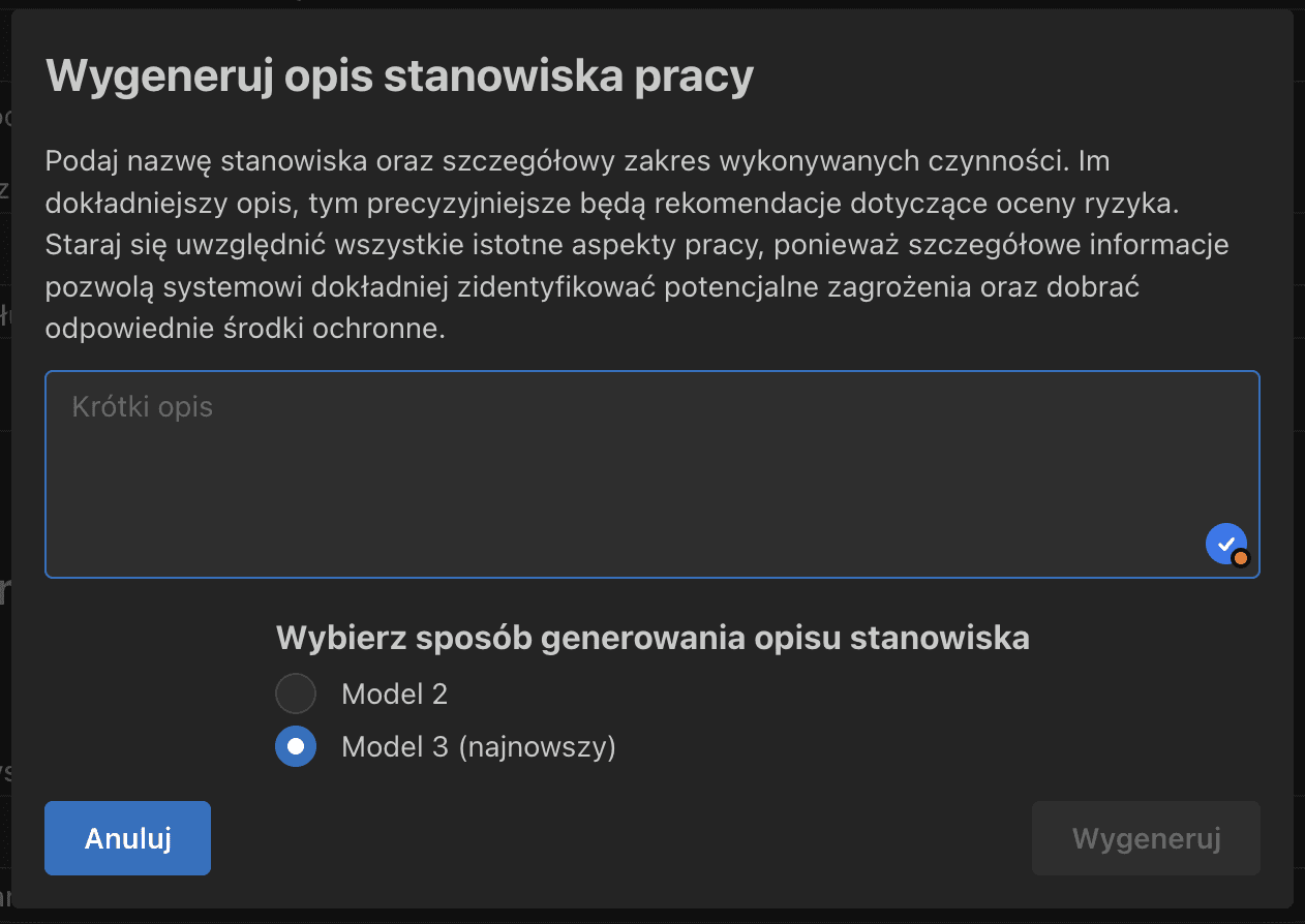 Generowanie stanowiska pracy