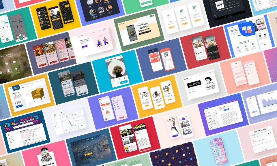Collage of different UI designs created for 100 Days of UI