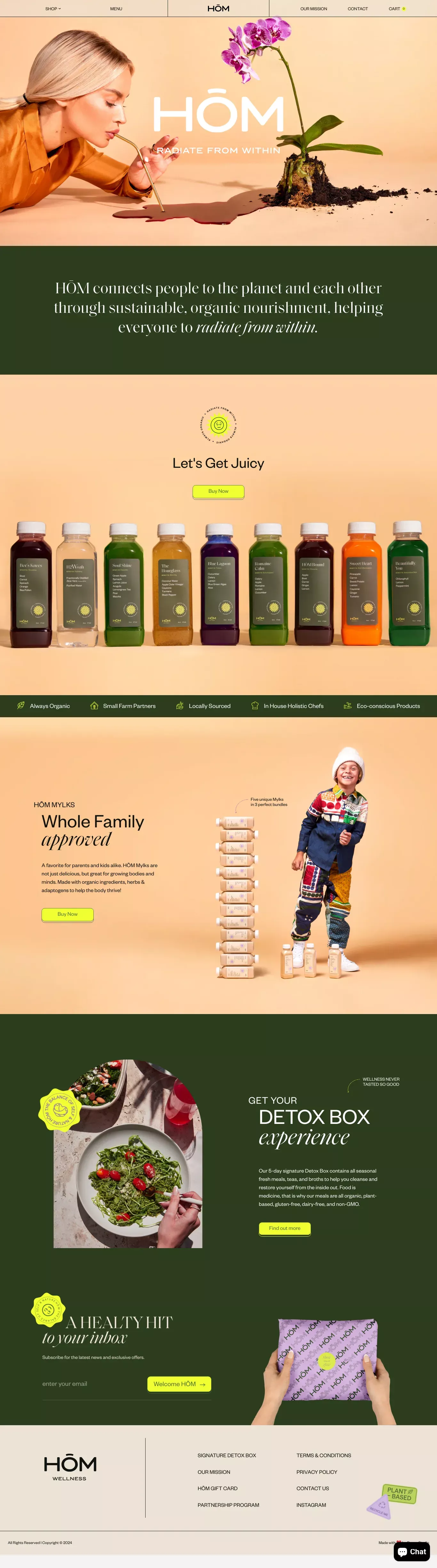 HŌM Wellness ecommerce page screenshot showcasing Food & Drinks and Ecommerce design