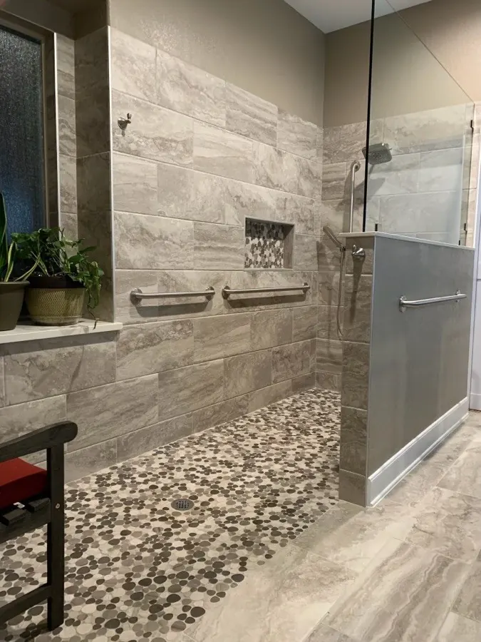 Custom tile roll-in shower
