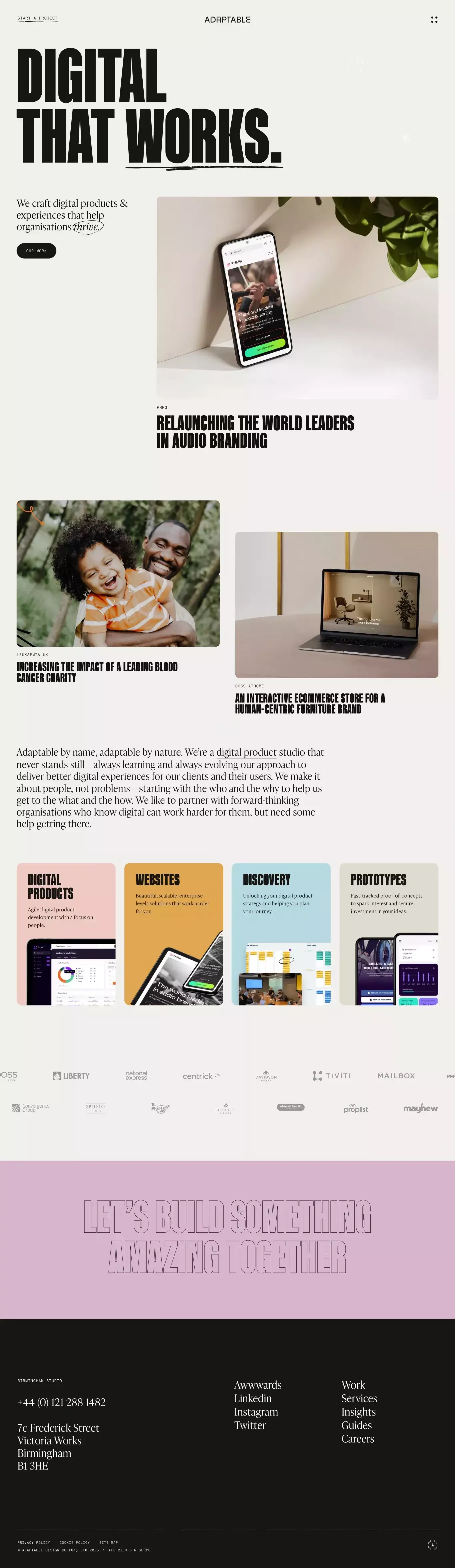 Digital Product Studio Birmingham portfolio page screenshot showcasing Design and Tech design