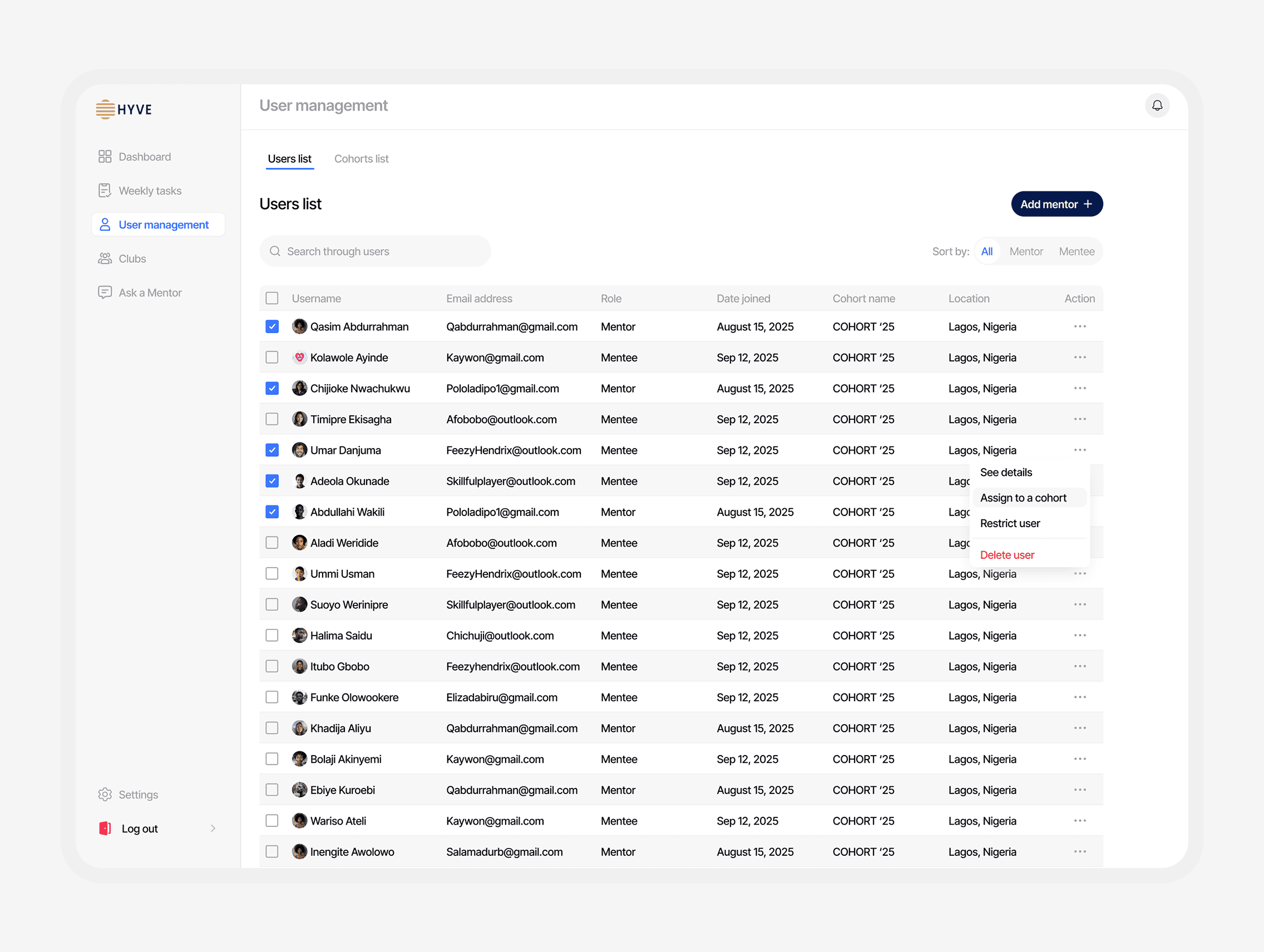  Snapshot of admin screens