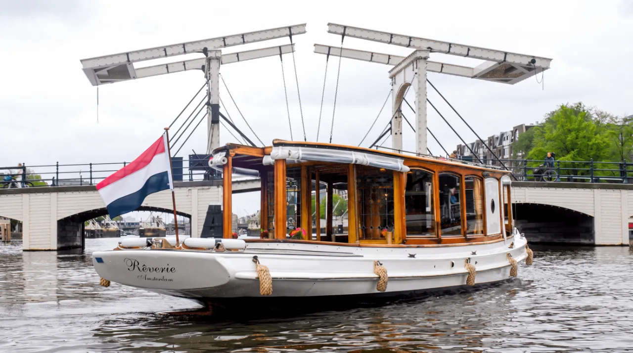 Luxury saloon boat on Amsterdam’s canals
