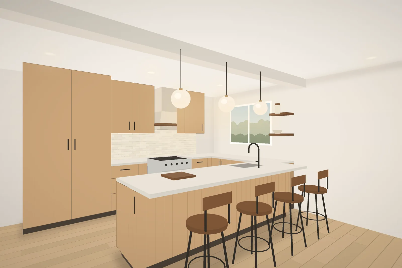 Kitchen island with seating on the dining side