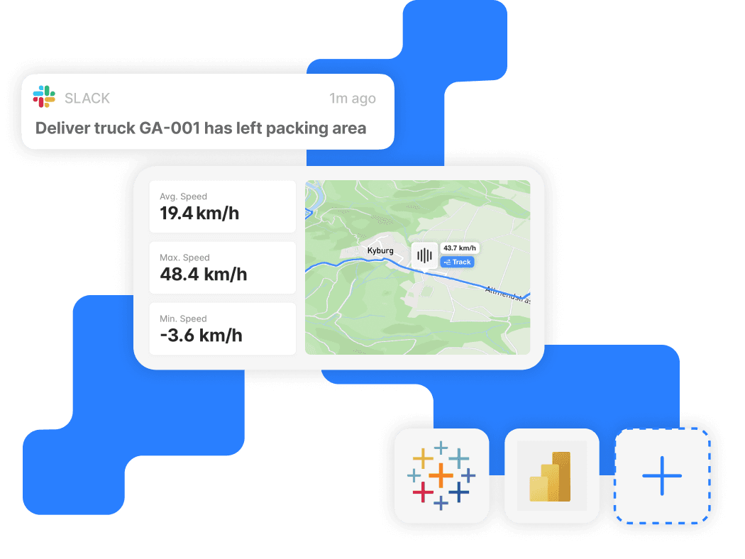 Device location data on the akenza platform triggering a Slack notification when the truck left the packing area