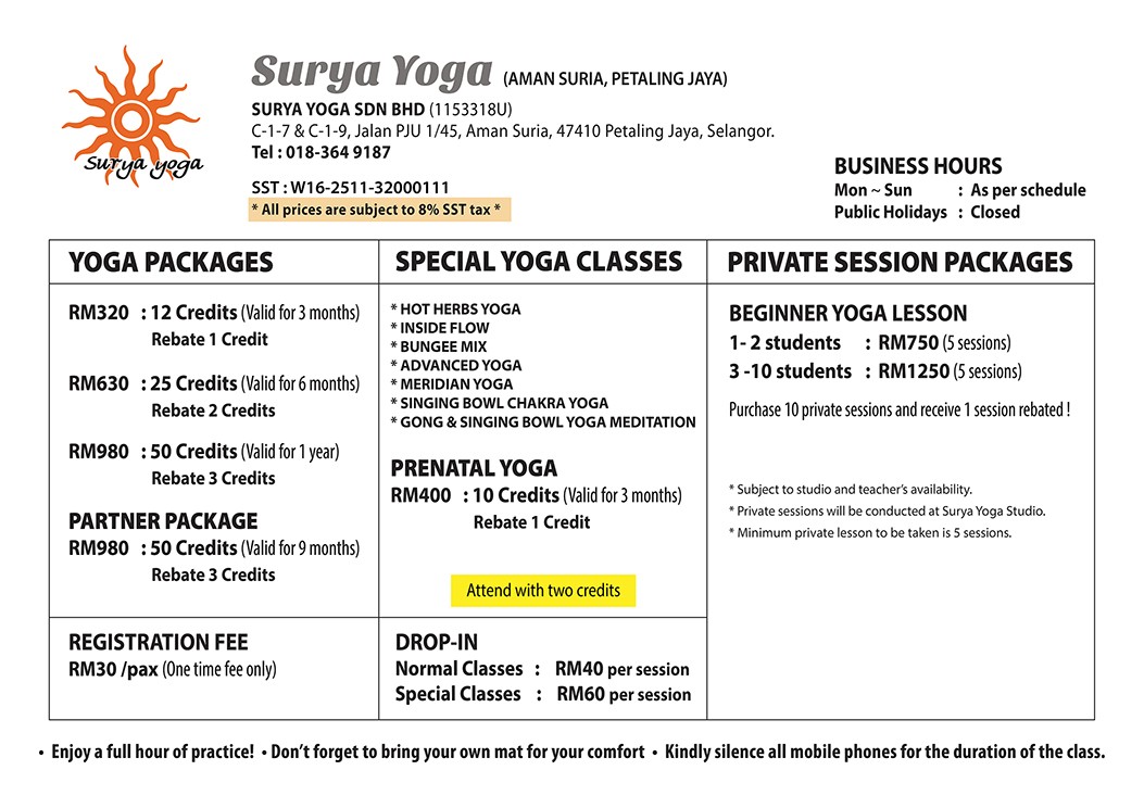 Surya Yoga Aman Suria Pricing