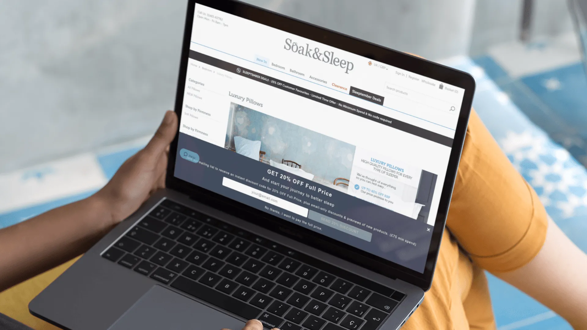 Soak&Sleep website on laptop