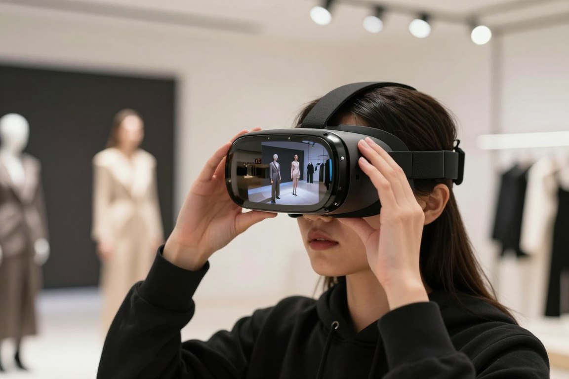 virtual reality fashion experience with AI models in immersive environment
