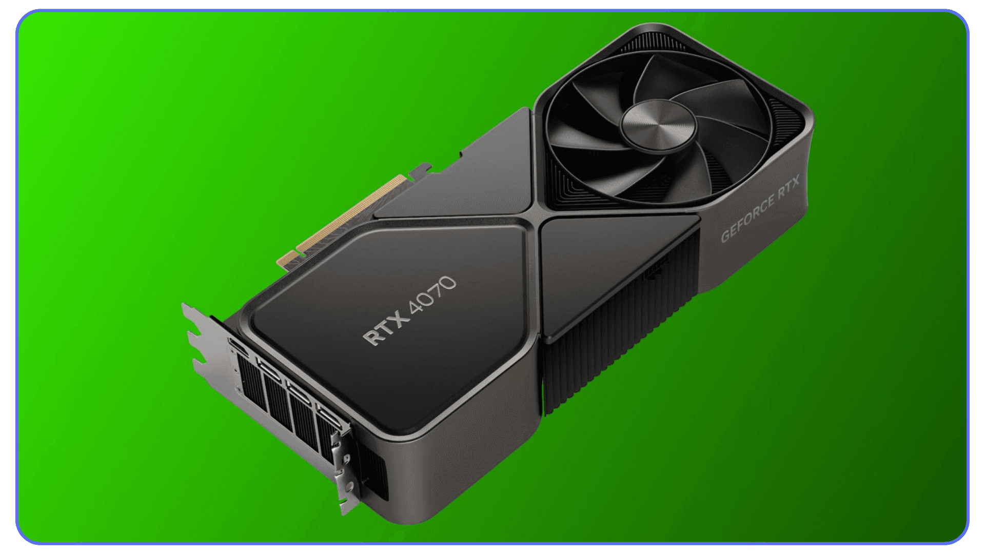 NVIDIA GeForce RTX 4070 graphics card against a green background, symbolizing high-end GPU performance for professional AutoCAD projects.