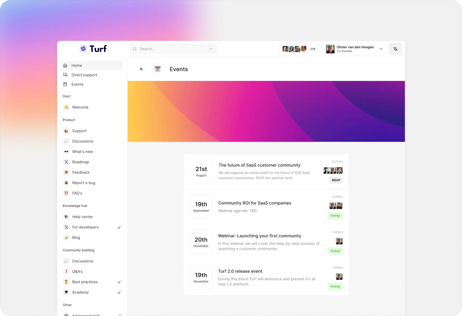 Turf online live event functionality