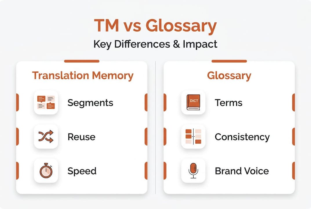 Comparison infographic highlights translation memory and glossary differences