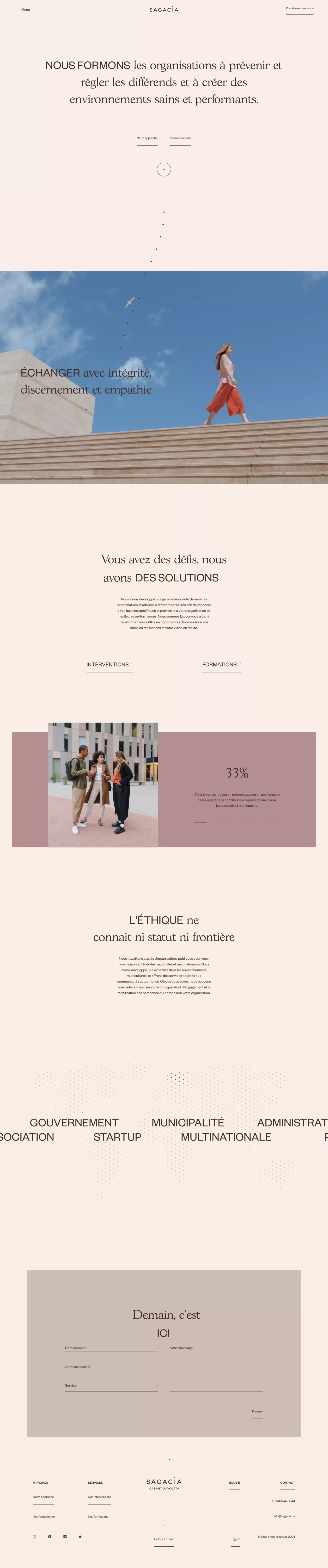 Accueil - Sagacia landing page screenshot showcasing HR and Education design