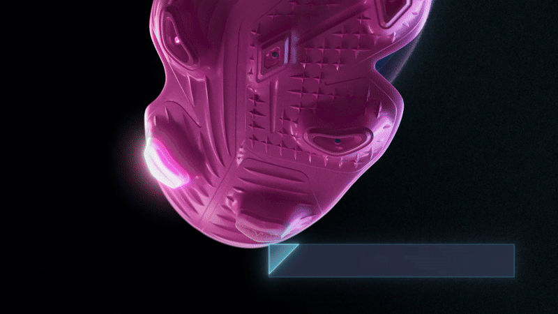 a GIF showing a CGI render of a shoe, letting us see the inside components of it and the foot