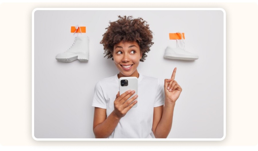 Woman comparing two products on smartphone