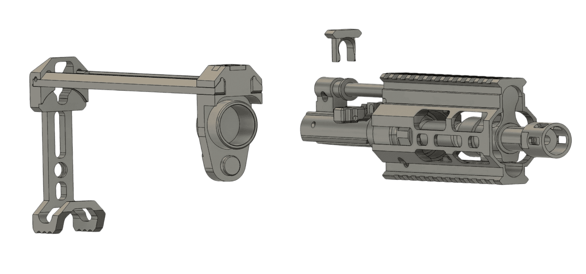 Angled View showing Extended Rail, ISO BRACE, Integrated Bracket, Locking Clip, Retaining Grommet, Front Rail, and Operating System