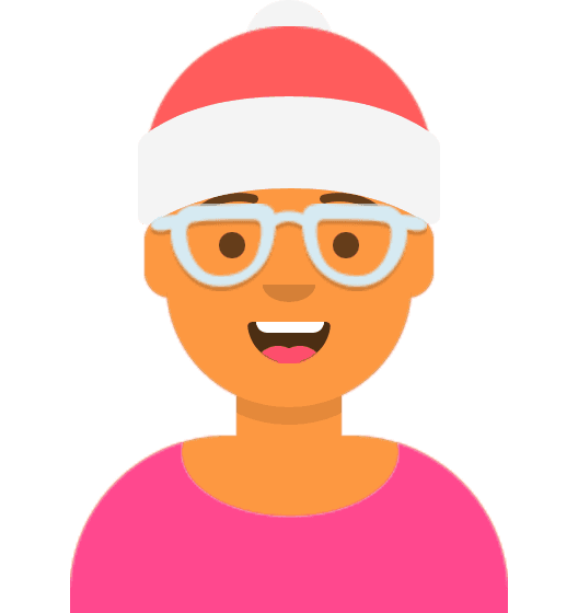 User persona avatar. Male with pink shirt and hat.
