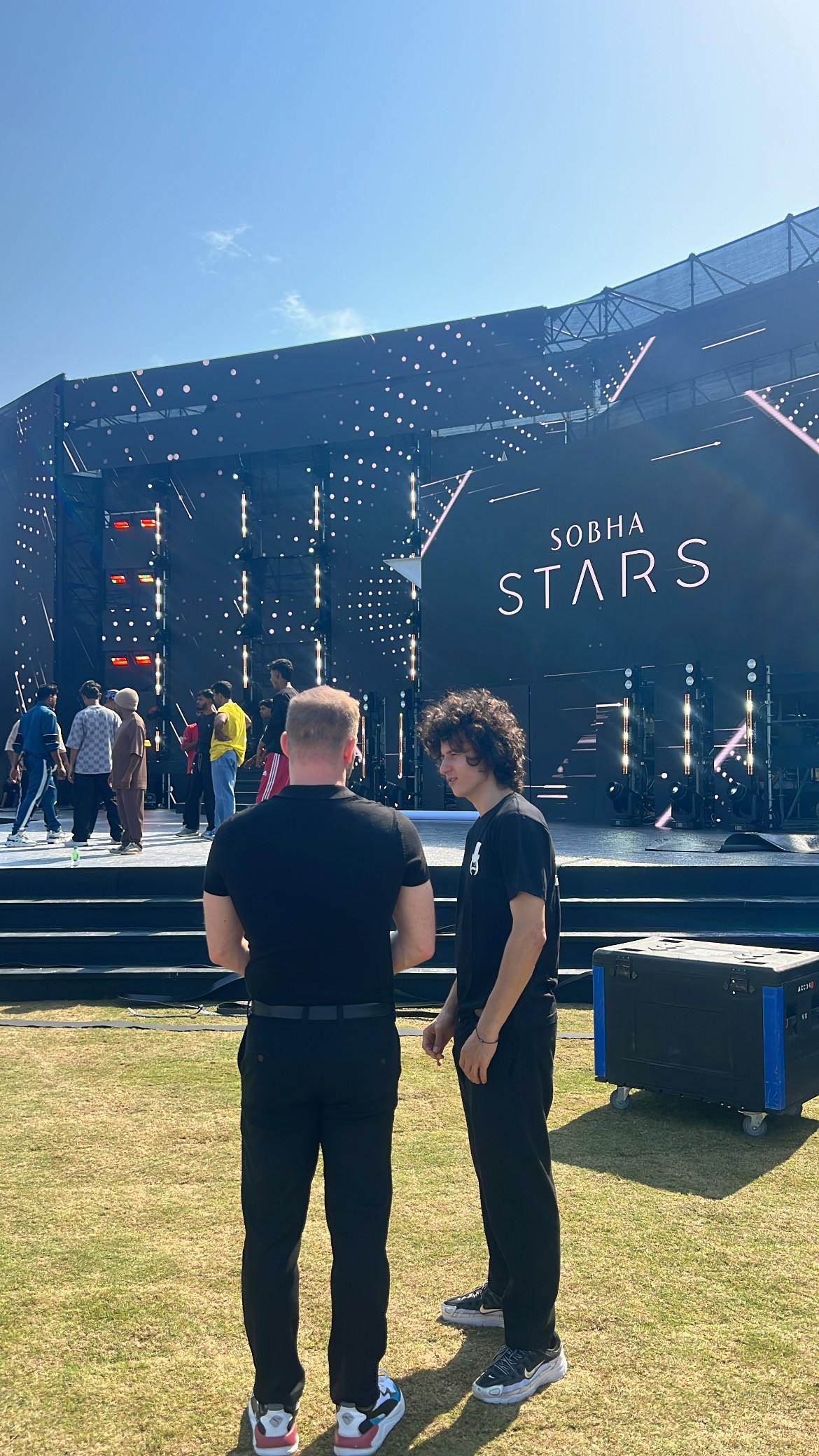 Dubai event rehearsal with performers and production team preparing corporate event entertainment.