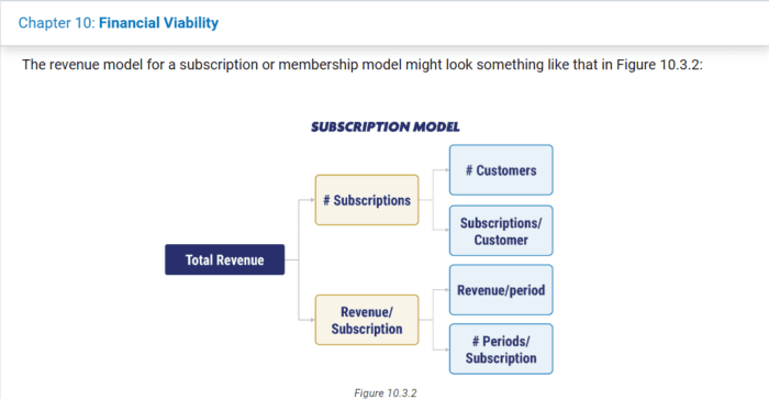Screenshot from Chapter 10 of the New Venture Creation courseware. It shows a subscription model from the digital text.