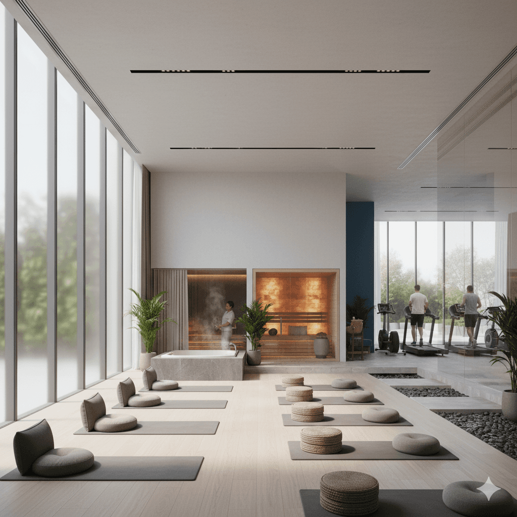 Luxury wellness zone in M3M Noida residential property, showing a serene spa or yoga area.