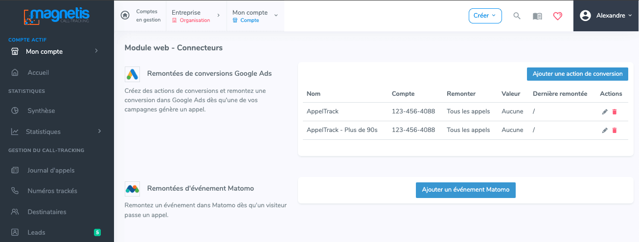 Interface connecteurs Magnétis
