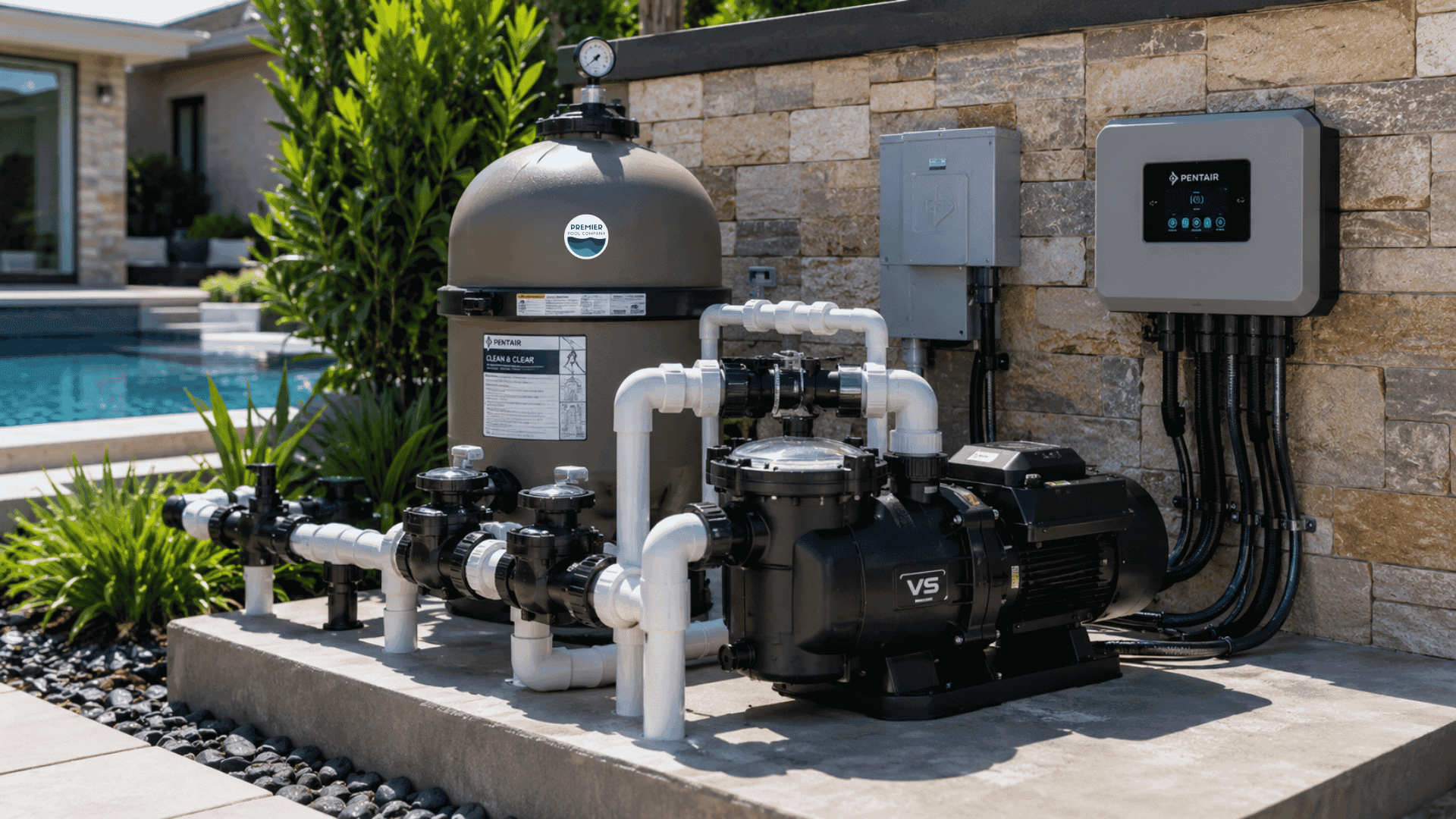 Energy-efficient variable-speed swimming pool pump installation