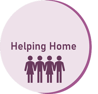 A circular logo depicting the words "Helping Home" above an icon of men and women holding hands in a line.